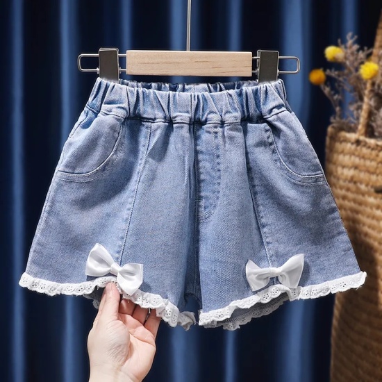 2022 summer new 1-6 year old girls lace bow denim shorts middle and small - ảnh sản phẩm 3