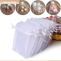 WFKIJG 25/50PCS ลูกอม ของชำร่วยคริสต์มาส บรรจุเครื่องประดับ Organza Gauze ซอง กระเป๋าหูรูด ถุงของขวัญ ถุงสีขาว