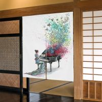 Color Piano Woman Elegant Music Theme Door Curtain Kitchen Doorway Partition Curtain Drapes Living Room Entrance Hanging Curtain