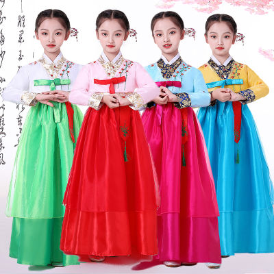 【มาใหม่】เด็กเกาหลีเครื่องแต่งกายแบบดั้งเดิมสาวชาติพันธุ์ Hanbok ชุด Minorities Oriental Asian Palace เกาหลีเสื้อผ้า