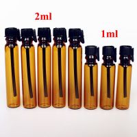 100pcs/lot 1ML 2ML Amber glass perfume bottle empty tube glass bottle 1cc 2cc sample test bottle vials with dropper brown bottle