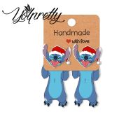 【When the flowers bloom】2021 Disney Cartoon Stitch Christmas Acrylic Clip Earrings Stud Earrings เรซิ่น Epoxys Ear Jewelry