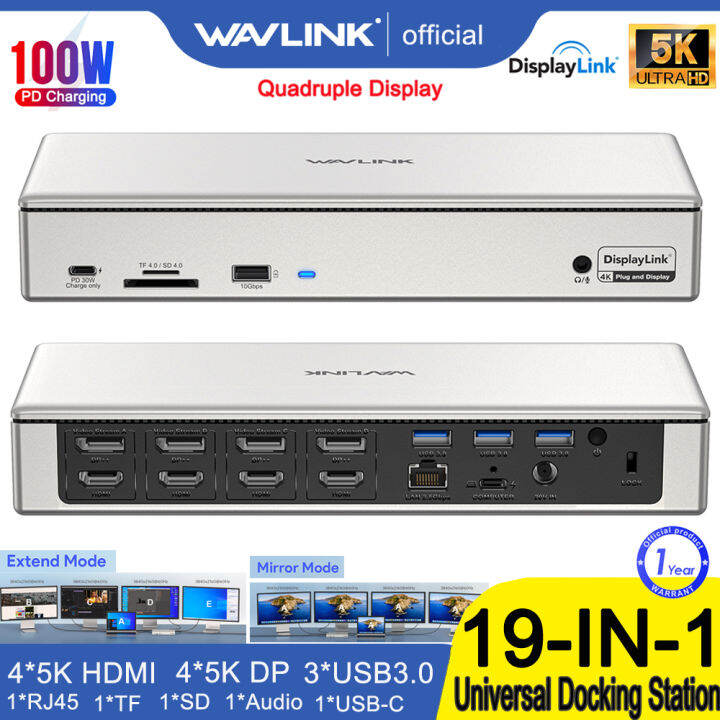 Wavlink 19In1 Displaylinkuniversal Docking Station 5k EnterpriseLevel Quad Monitors Extension