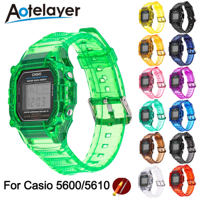 สายรัด Aotelayer + เคสสำหรับ C-Asio G-Shock DW-5600 GW-B5600 G-5600E G-5000 GW-M5610 G-5600E G-5000สายนาฬิกาข้อมือสร้อยข้อมือโปร่งใสเครื่องมือ