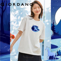 GIORDANO Women Horse Series T-Shirts Simple Tee 100% Cotton Fashion Print Crewneck Short Sleeve Casual Summer Tshirts 99393082GHYJ