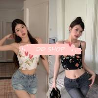 DD SHOPพร้อมส่ง FY2069 เสื้อสายเดี่ยว ลายดอกไม้ มีฟองน้ำ ผ้านิ่มลื่น