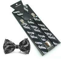 ผู้หญิงผู้ชายผสม Suspender Bowtie ชุด Y-Shape Musical Note Office Casual Suspenders สำหรับกางเกงกางเกงผู้ถือวงเล็บ Bowtie ชุด TOP-VXCB MALL