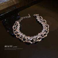 Korean diamond-encrusted double-layer bracelet for women ins cold style metallic bracelet with personality temperament high-end sense and high-end hand accessories