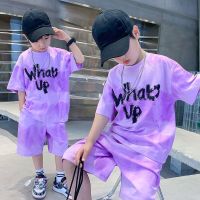 2023 New Boy Summer Quick dry Suit Children Streetwear whats up Short Sleeve TShirt + Shorts Two piece Sports Set Loose Outfits