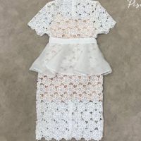 P014-009 PIMNADACLOSET - Turtle Neck Short Sleeve Crop Top Azaelea Lace Trim High Waist Skirt Set