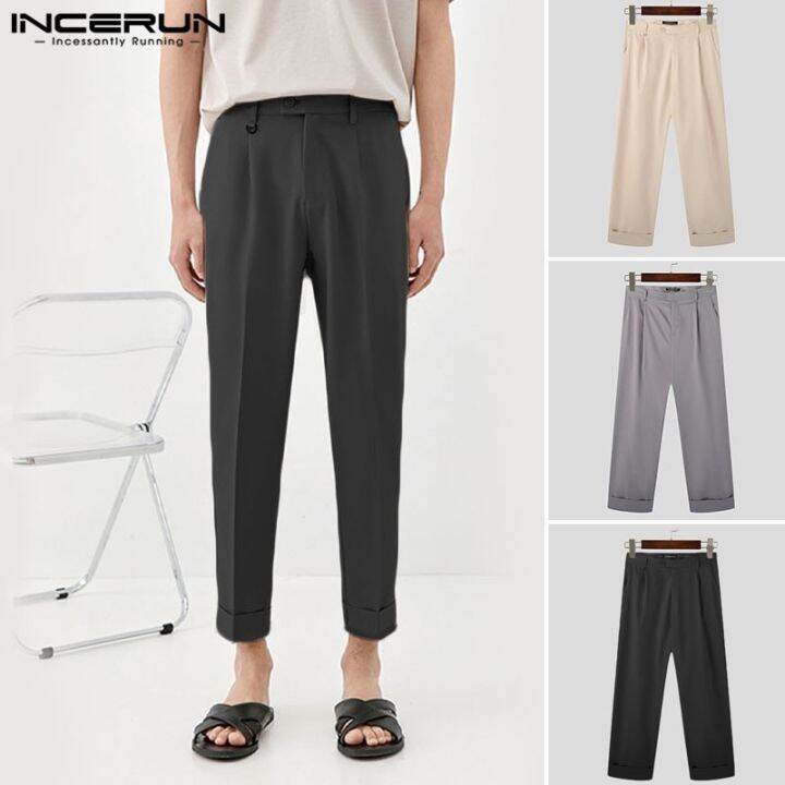 incerun-กางเกงขายาว-สีพื้น-เรียบง่าย-แฟชั่นสําหรับผู้ชาย