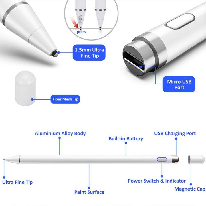 ปากกาไอแพด-capacitive-ปากกาสไตลัส-ปากกาทัชสกรีน-ปากกาเขียนหน้าจอ-for-apple-pencil-ipad-9-7-นิ้ว-2018-มินิ-1-2-3-4-pro-air-vivo-oppo-samsung-huawei-xiaomi-huawei-หรือแท็บเล็ตได้หมด
