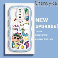 เคส Chenyyyka สำหรับ Xiaomi POCO X2 POCO F2 Redmi K30การ์ตูนแฟชั่นสีเทียน Shin-Chan ขอบดีไซน์ใหม่ครีมลายคลื่นเคสโทรศัพท์แบบใสเลนส์กล้องถ่ายรูปสร้างสรรค์เคสป้องกันซิลิโคน