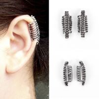 【YF】 2 Pcs Gothic Clip On Earrings European and American Retro Personality Punk Skull Spine Ear Cuff Without Pierced