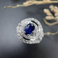 Sapphire Diamond Ring แหวนเพชรแซฟไฟร์ แซฟไฟร์แท้สีน้ำเงินธรรมชาติ ประดับด้วยเพชรแท้น้ำ96-97 ตัวเรือนเป็นทองขาว18k