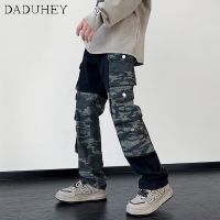 DaDuHey Mens 2023 American-Style Retro Ins Fashionable All-Match Straight Casual Pants High Street Multi-Pocket Slim Fit Patchwork JeansTH