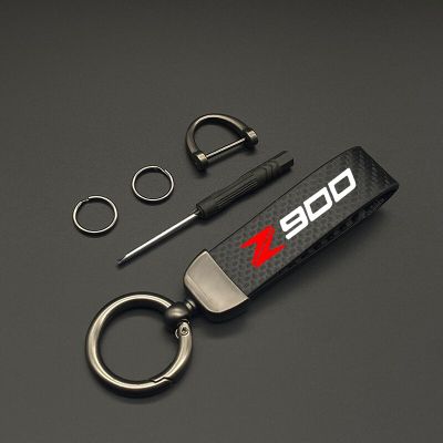 พวงกุญแจพวงกุญแจมอเตอร์ไซค์หนังคาร์บอนเกรดสูงสำหรับ Kawasaki Z900RS Z900 Z900ABS 900 2017-2022