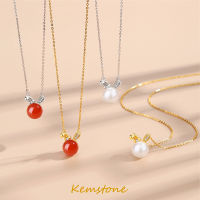 Kemstone S925เงินสเตอร์ลิงมุกคริสตัลจี้กระต่ายอาเกตสีแดงสร้อยคอ2023เครื่องประดับปีใหม่ของขวัญ