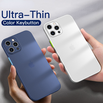 สำหรับ iPhone 13 12 11 Pro Max Mini X Xr Xs Max Slim Ultra Thin Soft Case ปุ่มสีเคลือบ PP 0.2มม. บางเฉียบอ่อนฝาหลัง