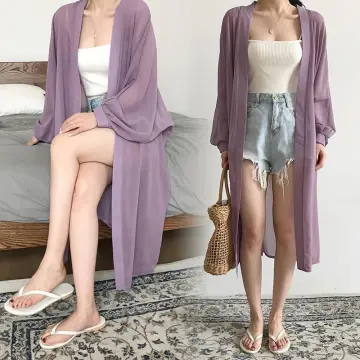 Chiffon Bikini Cover Beachwear  Blouses Women Chiffon Lilac