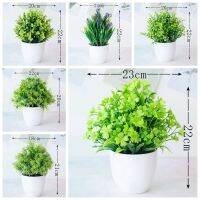 [VIVI decorations] 20 25ซม. สีเขียวประดิษฐ์ใบหญ้า Ball Potted Bonsai บ้านสวนระเบียงห้องนอน Desktop Party Decor Mini พืชปลอม Bonsai