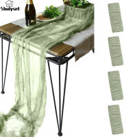 Studyset IN stock 4pcs Boho Gauze Table Runner Vintage Rustic Style Table Cover For Wedding Bridal Baby Shower Table Decor (90cm X 400cm )