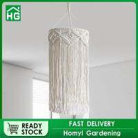 Homyl โป๊ะสีอ่อน Macrame แบบแขวนสไตล์โบฮีเมียนทนทานทำด้วยมือครอบไฟเพดานสำหรับอุปกรณ์ตกแต่งมุมในบ้านห้อง