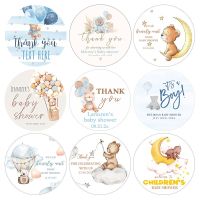 Custom Baby Shower Stickers Newborn Baby Boy Girl Birthday Baptism Label Stickers Personalized Name Date Cute Bear Party Decor