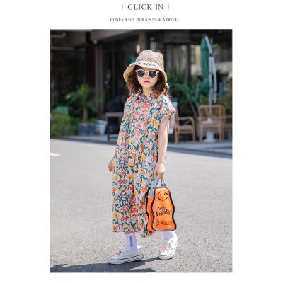 2022 Summer New Kids Wear Pastoral Style Korean Short Sleeve Loose Girl Floral Jumpsuit For 3-7years Children