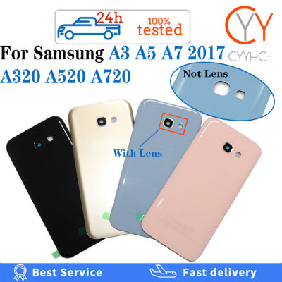 สำหรับ Samsung Galaxy A3 A5 A7 2017 A320 A520 A720ฝาครอบด้านหลังแบตเตอรี่ที่อยู่อาศัยโลโก้และกาวกรอบเปลี่ยนเลนส์