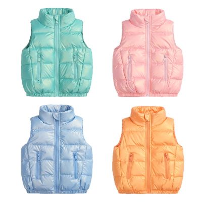 （Good baby store） Autumn Winter Boys Girls Thicken Warm Vests Coats Kids Down Jacket Waistcoat Baby Clothes Solid Shiny Children  39;s Vests Outerwear