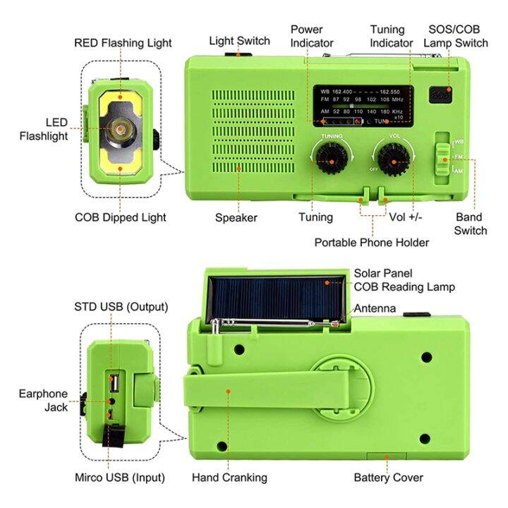 solar-power-emergency-am-fm-radio-outdoor-hand-crank-generator-4000mah-with-flashlight-phone-charger