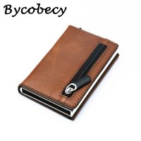 becy Smart Wallet RFID Credit Card Holder Metal Thin Slim Men Wallets Pop-up Minimalist Money Bag Male Coin Zipper Purse