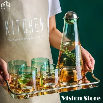 Nordic Style Glass Carafe Water Pitcher with Wood Lid Cold Drinks Tea Jug  Waterkoker Household Drinkware Clear Water Bottle