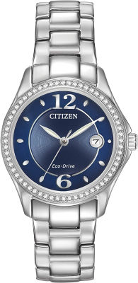 Citizen Eco-Drive Classic Womens Watch, Stainless Steel, Crystal Silver Bracelet, Blue Dial