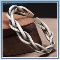 VULNER ผู้ชาย เครื่องประดับ แฟชั่น ข้อมือ กำไลข้อมือ Retro Twisted Bracelet เงิน