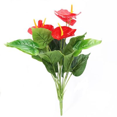 [AYIQ Flower Shop] 50ซม. 18หัวหน้าวัวปลอมดอกไม้และใบไม้สีเขียวแดงสิ่งตกแต่งระเบียงห้องนอนบ้านห้องนั่งเล่นพืชปลอมดอกไม้บอนไซ
