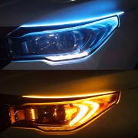 [ANYA Auto Parts] 2ชิ้น LED DRL รถยนต์กลางวันวิ่งไฟที่มีความยืดหยุ่นแถบกันน้ำไฟหน้าอัตโนมัติสีขาวเลี้ยวสีเหลืองเบรกไหลไฟ12โวลต์