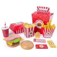 Baby toy Kids Kitchen Pretend Play toys Simulation Wooden Hamburger Fries Fast Food model Set Burger Set House toys for Children