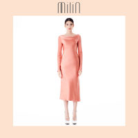 [MILIN] Cowl neck open back satin bias midi dress ชุดเดรสคอปาด ผ้าซาติน แขนยาว ผ้าเฉลียง เปิดหลัง Colva Dress สีชมพู/ สีเขียว Coral Pink/ Green