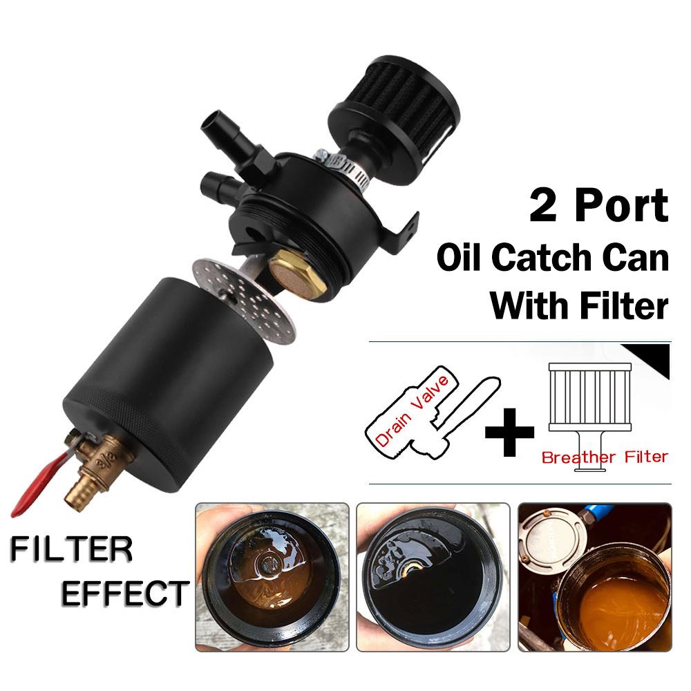 Qiilu Universal Compact Baffled 2-Port Oil Catch Can Tank Breather Reservoir 