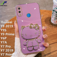 JieFie เฮลโลคิตตี้เคสโทรศัพท์สำหรับ Huawei Y9 2019 / Y9S/Y9ไพร์ม/Y7A/Y6P/Y7โปร/Y7 2019/Y7ไพร์มตุ๊กตาน่ารักเคสกระจกแต่งหน้าเคลือบโครเมี่ยมสุดหรูฝาครอบพร้อมตัวยึดหลัง TPU นิ่ม