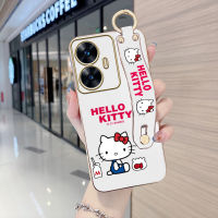 เคสเคสโทรศัพท์ Realme C55 Realmic55ของจริงฉัน C55เคส (มีสายรัดข้อมือ) เคสโทรศัพท์นิ่มนิ่มลายการ์ตูนแมวน่ารักขอบสี่เหลี่ยมชุบเคสโทรศัพท์นิ่มสุดหรู