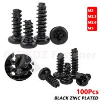 100X M2 M2.3 M2.6 M3 PT Pan Round Head Self Tapping Wood Screw Cutting Tail Bolt Phillips Cross Recessed Black Zinc Plated Steel Nails Screws  Fastene