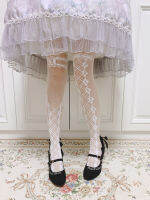 บาง Patyhose Origional Lolita ถุงเท้าพิมพ์ผู้หญิงลูกไม้สีขาว Patyhose