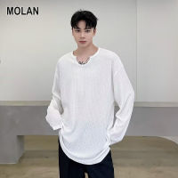 MOLAN เสื้อยืดผู้ชายเสื้อคอกลมผู้ชาย,เสื้อเสื้อกันหนาวสีทึบสวมหัวอินเทรนด์วัยรุ่นเสื้อหลวมแขนยาวใหม่เสื้อกันหนาวลำลอง