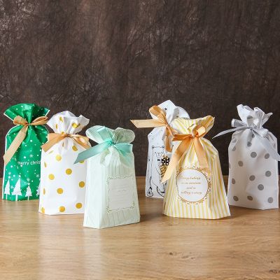 【YF】♈∈☄  50pcs/lot 15x23x6cm with drawstring candys bags gift Print Bakery shop package
