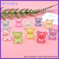 QUANSEN 2pcs น่ารักการ์ตูนส่องสว่างหมี Miniature Bear เรซิ่นเครื่องประดับตกแต่งรถ