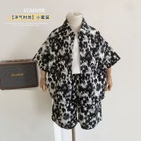 【CC】 Children Clothing Boys Handsome Set 2023 New Fashionable Korean Leopard Print Thin Shirt Pants Piece