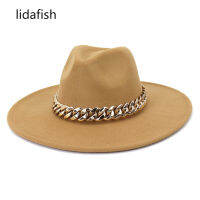 lidafish Luxury nd Women Hat Big Wide Brim With Thick Gold Chain Fedora Hats Men Women Party Formal Top Hat